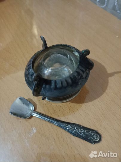 Солонка мельхиор с ложкой СССР