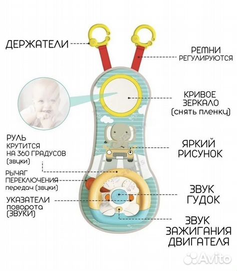 Детский музыкальный руль в машину. Новый