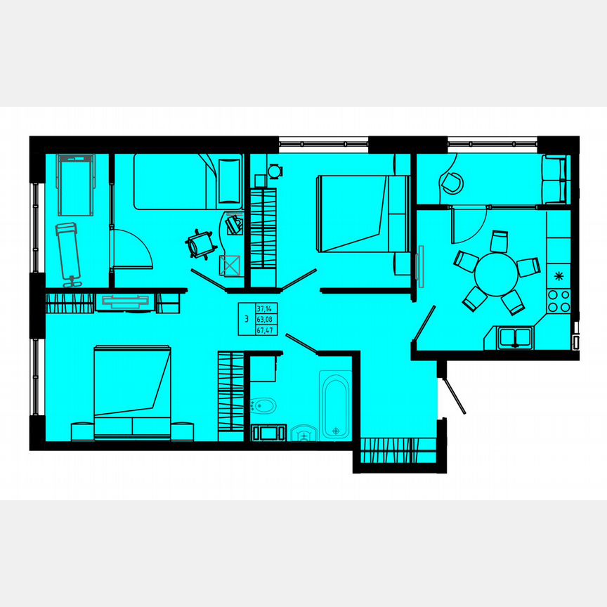 3-к. квартира, 70,2 м², 6/8 эт.