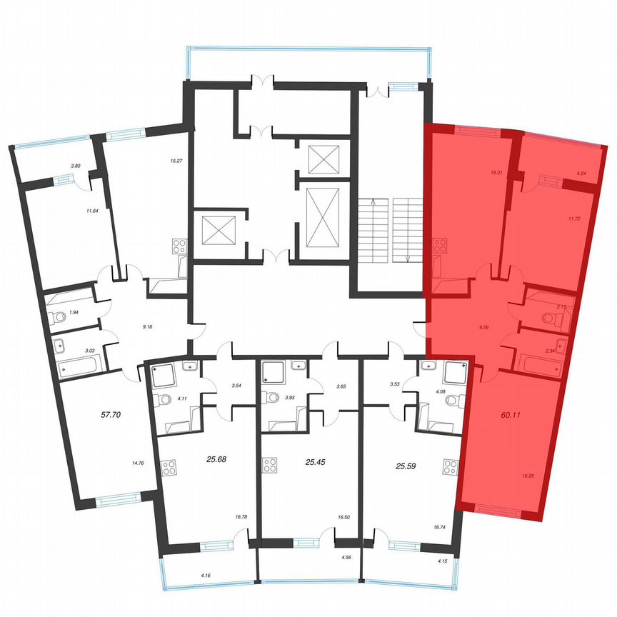 2-к. квартира, 62,2 м², 18/22 эт.