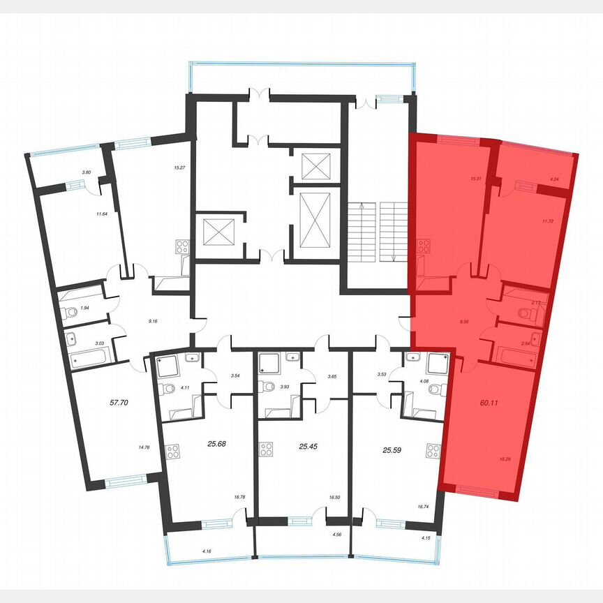 2-к. квартира, 62,2 м², 18/22 эт.