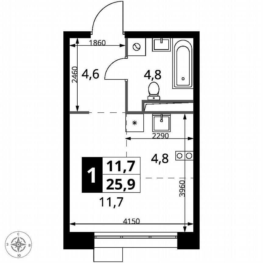 Квартира-студия, 25,9 м², 16/25 эт.