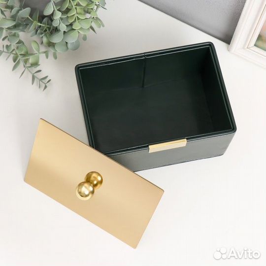 Шкатулка кожзам, металл 'Роскошь' тёмно-зелёный с