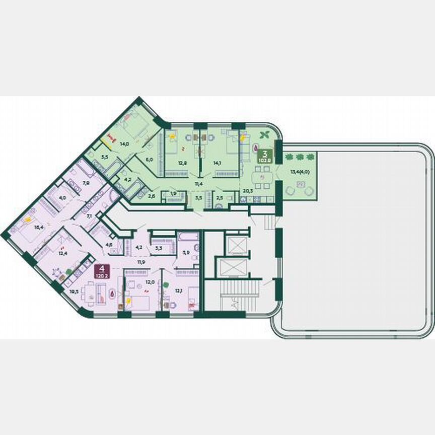 4-к. квартира, 120,2 м², 8/9 эт.