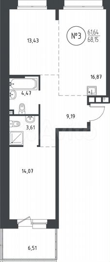 2-к. квартира, 68,2 м², 2/10 эт.