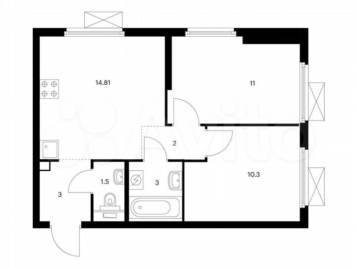 2-к. квартира, 45,6 м², 21/38 эт.