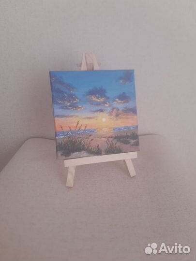 Мини картина маслом море закат