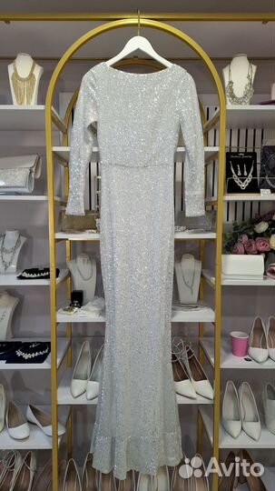 Вечернее платье серебряное 42 размер