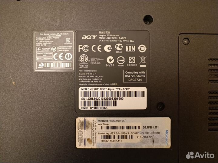 На запчасти Acer aspire 7250