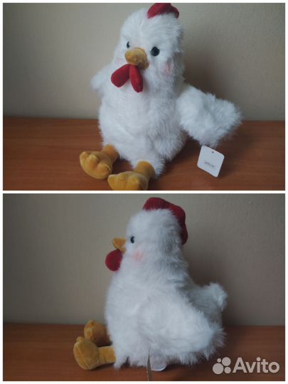 Мягкие игрушки зайцы, мишки и курица