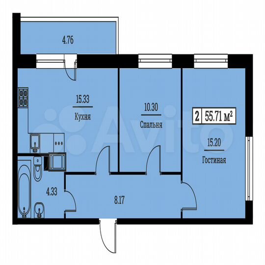 2-к. квартира, 55,7 м², 16/16 эт.