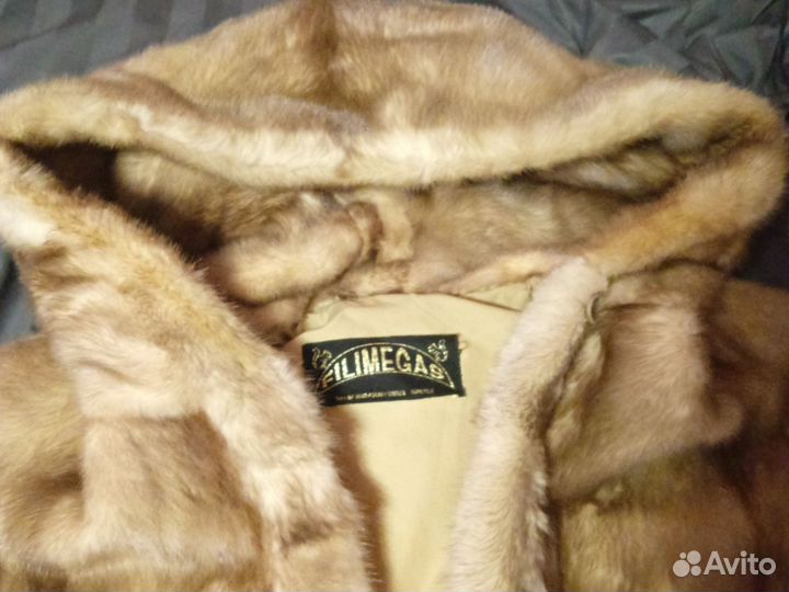 Шуба норковая с кожаными рукавами 44