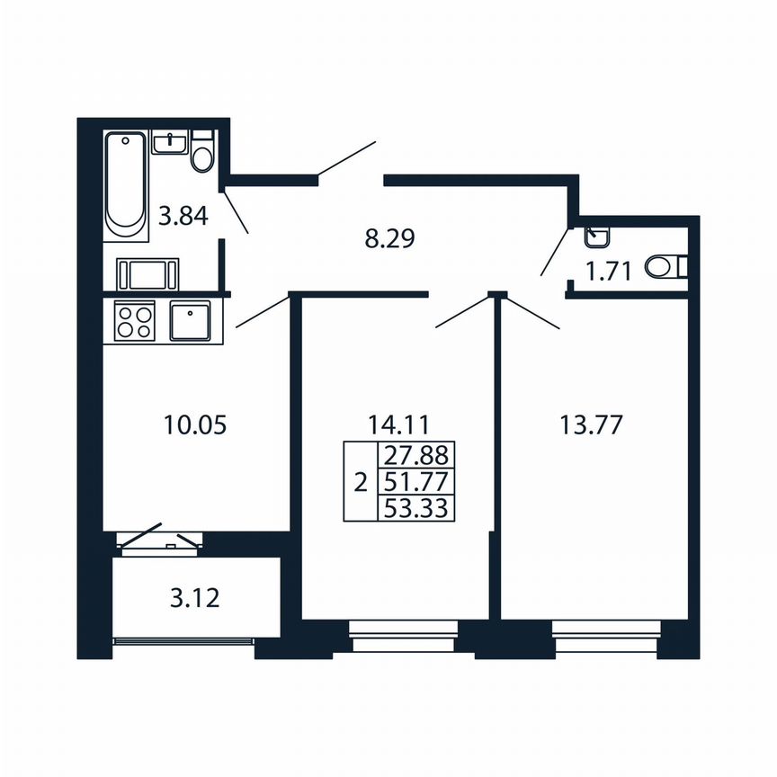 2-к. квартира, 54,9 м², 10/12 эт.
