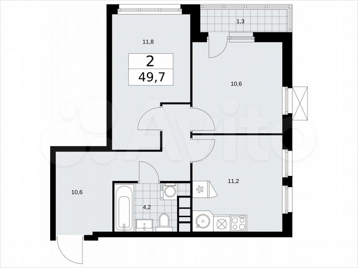 2-к. квартира, 49,7 м², 4/18 эт.