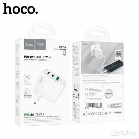 Зарядное устройство hoco C115A Header PD65W, 1xUSB