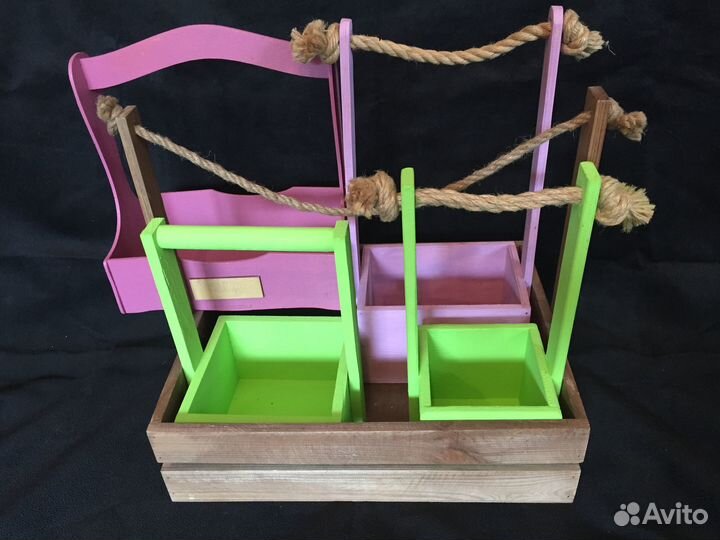 Корзинка-ящик с ручкой из дерева для подарков 5 шт