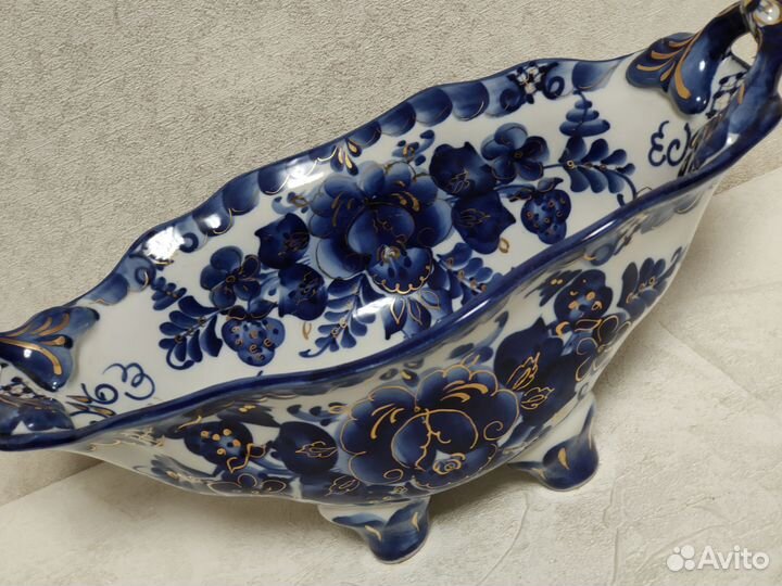 Фруктовница гжель с золотом