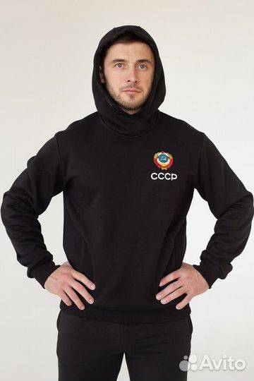 Толстовка теплая СССР в черном цвете с капюшоном