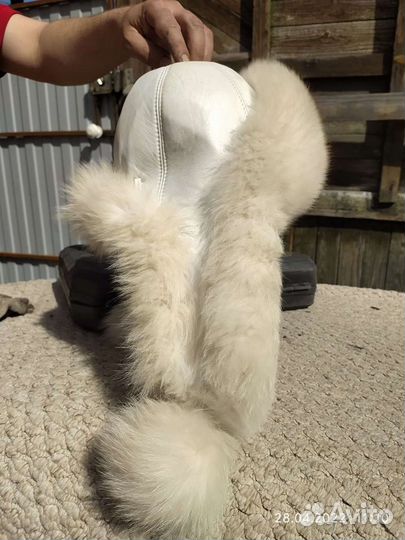 Шапка песец, натуральная кожа