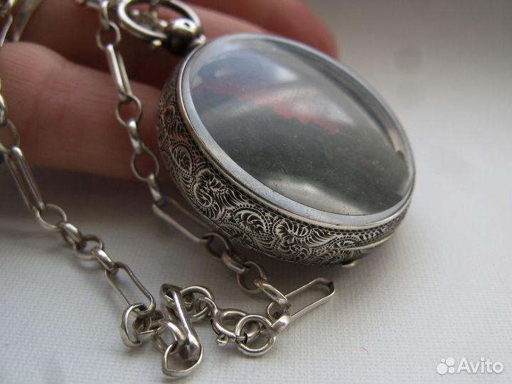 Антикварный Часовой Локет и Цепь Серебро Швейцария