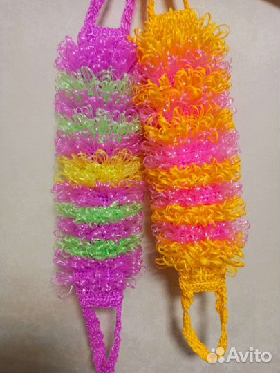 Мочалки ручной вязки. Мочалка с ручками 72х16 см