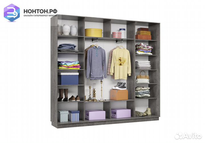 Шкаф-купе трёхдверный Электра с 2 зеркалами бетон