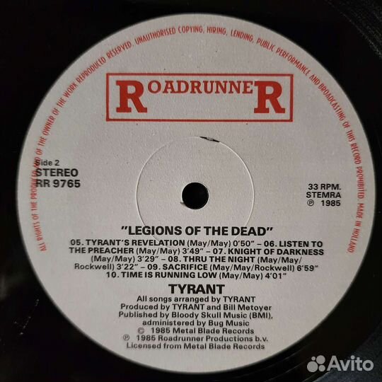Tyrant legions OF THE dead 1985 1 press LP