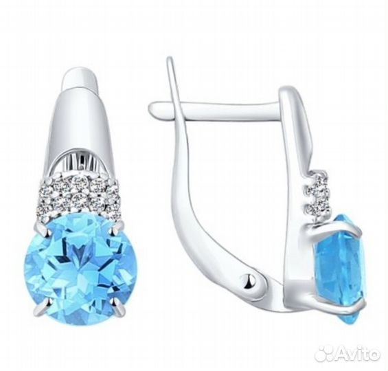 Серьги серебро с голубым топазом sokolov