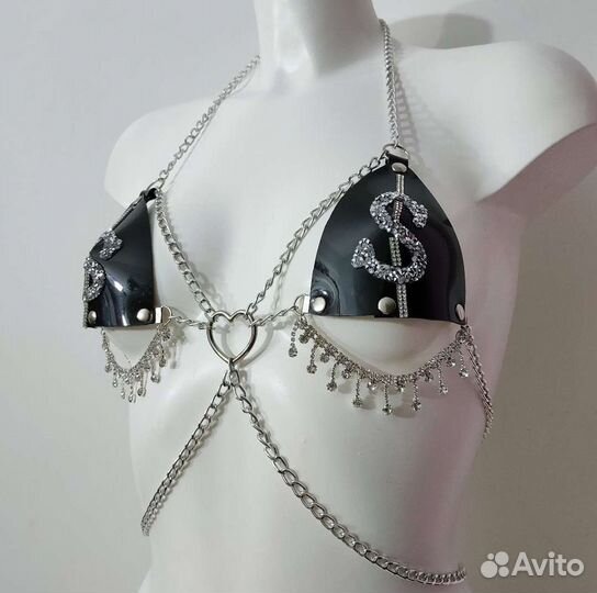 Белье из винила стразовое портупея для танца gogo