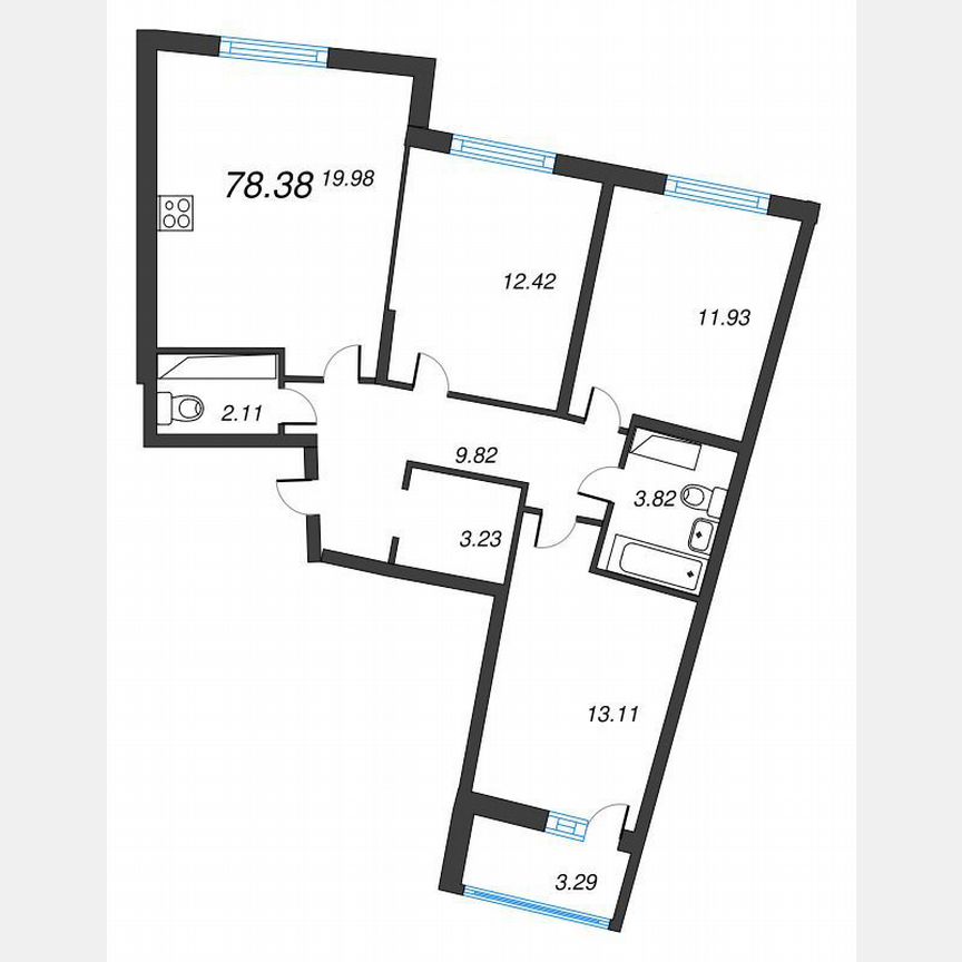 3-к. квартира, 80 м², 16/22 эт.