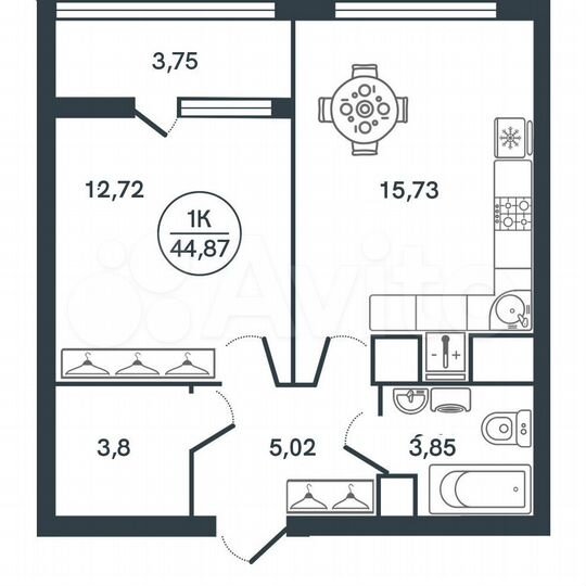 1-к. квартира, 44,9 м², 13/17 эт.