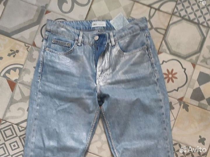 Джинсы zara металлик 36