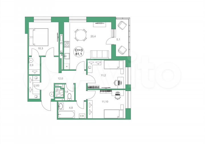 3-к. квартира, 80,9 м², 10/16 эт.