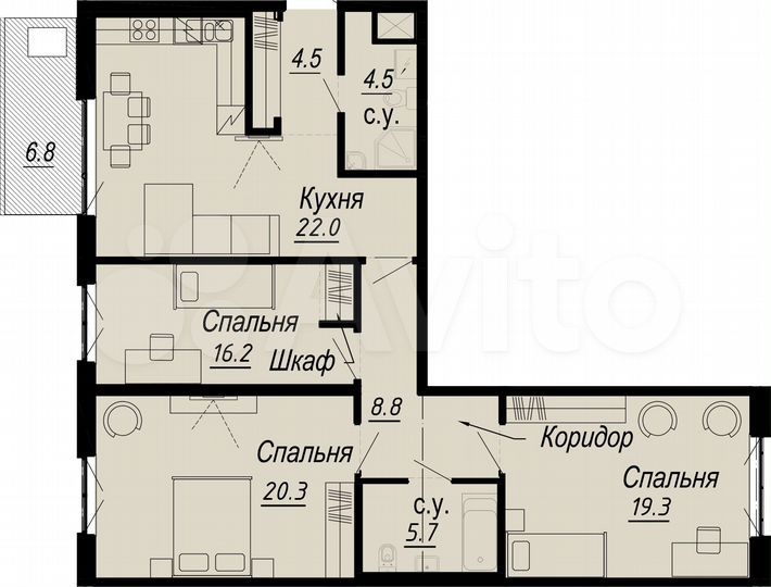 3-к. квартира, 106,6 м², 5/8 эт.