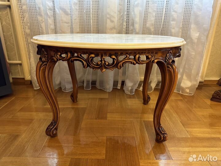 Журнальный столик дерево мрамор Италия