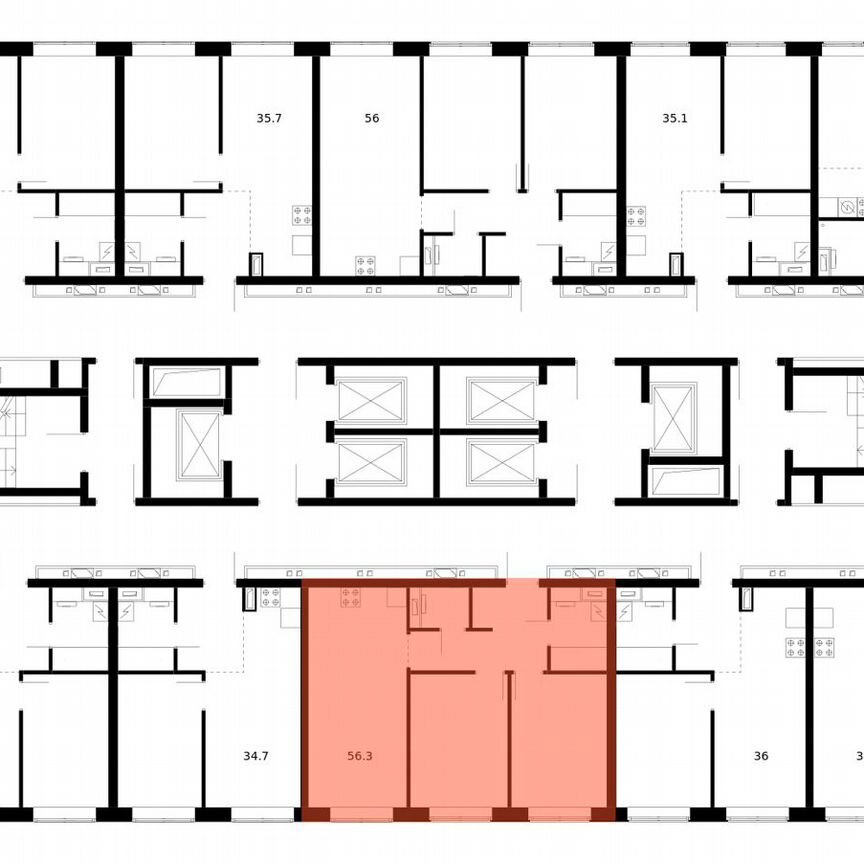 2-к. квартира, 56,3 м², 27/62 эт.