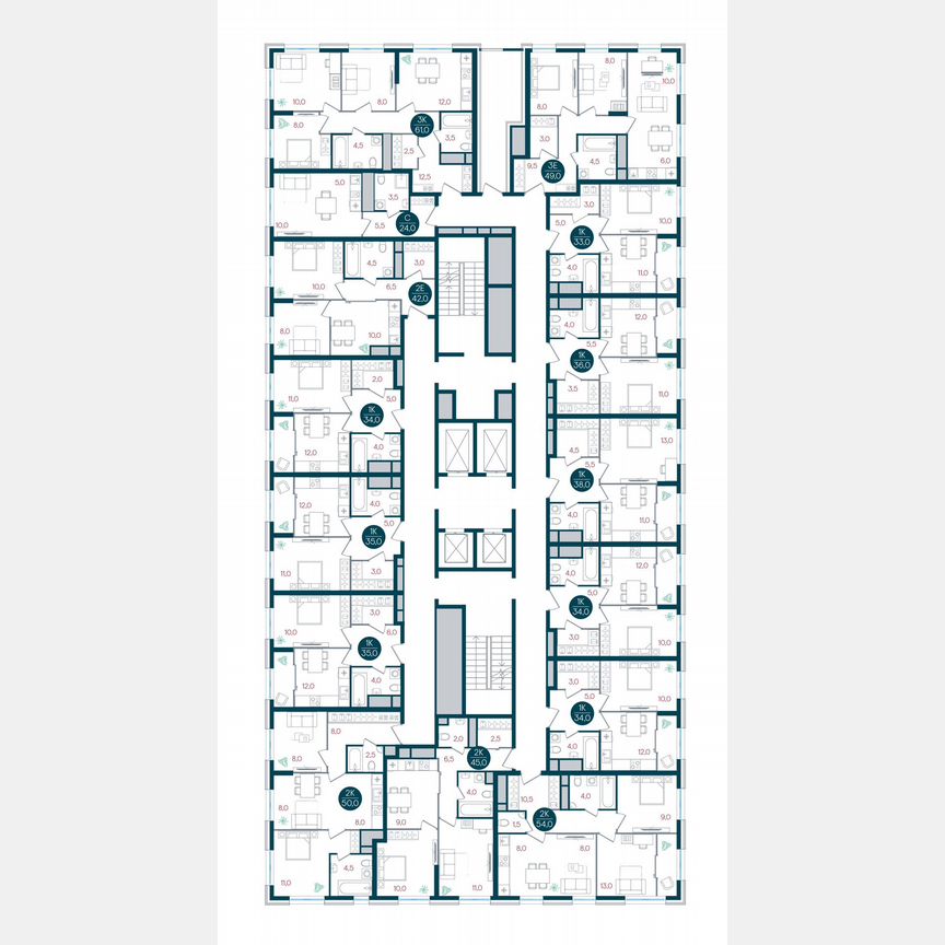 2-к. квартира, 54 м², 13/32 эт.