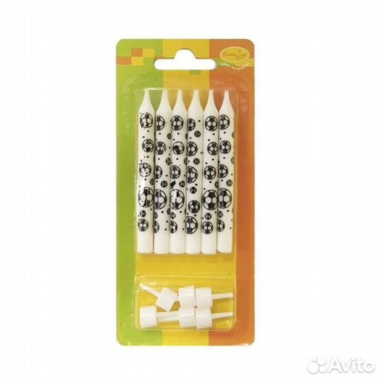 Свечи д/торта с держателями Футбол 8 см (6 шт./уп