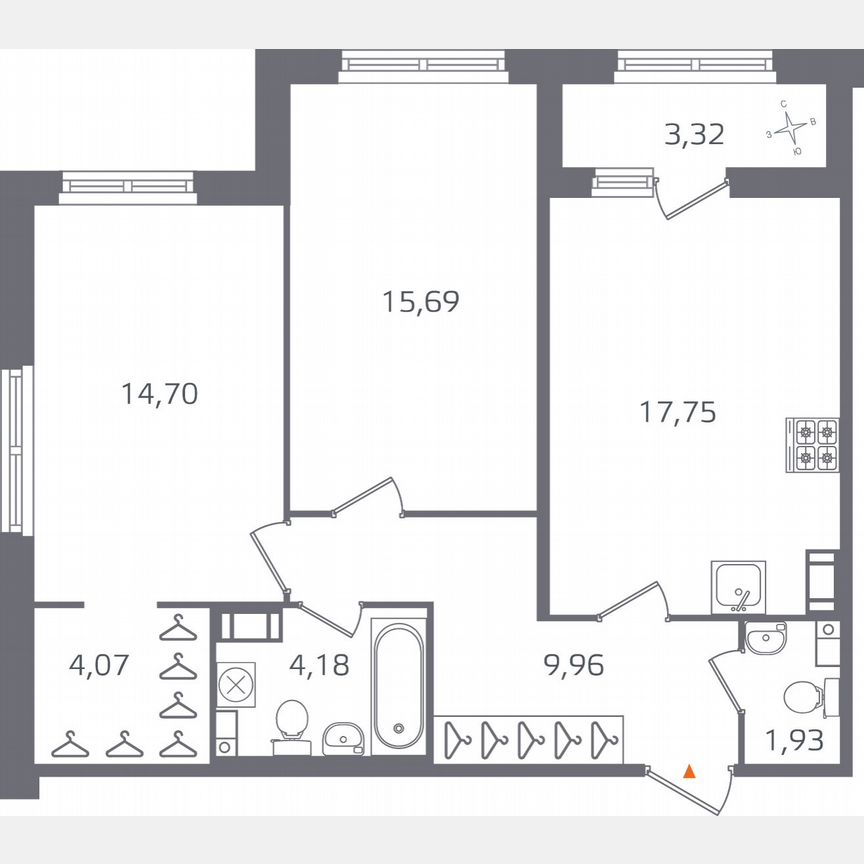 2-к. квартира, 69,9 м², 8/17 эт.