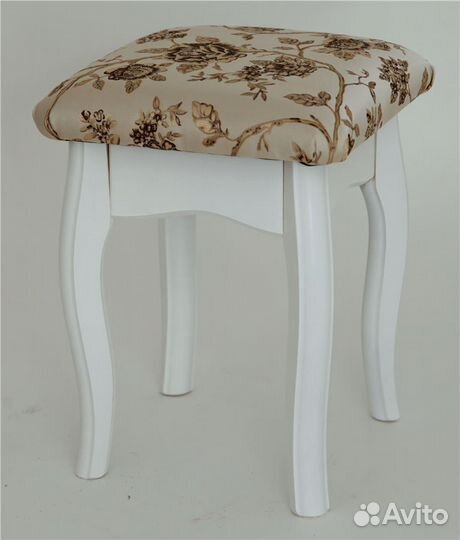 Табурет из массива березы Розы светлые-ткань Белый