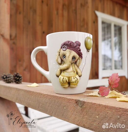 Кружка с декором из полимерной глины Слоник