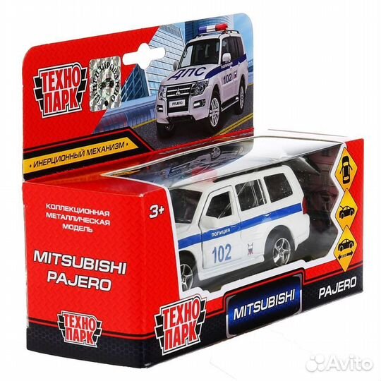 Машина Mitsubishi Pajero Полиция 12 см белая металл инерция Технопарк SB-17-61-MP-P(W) -WB