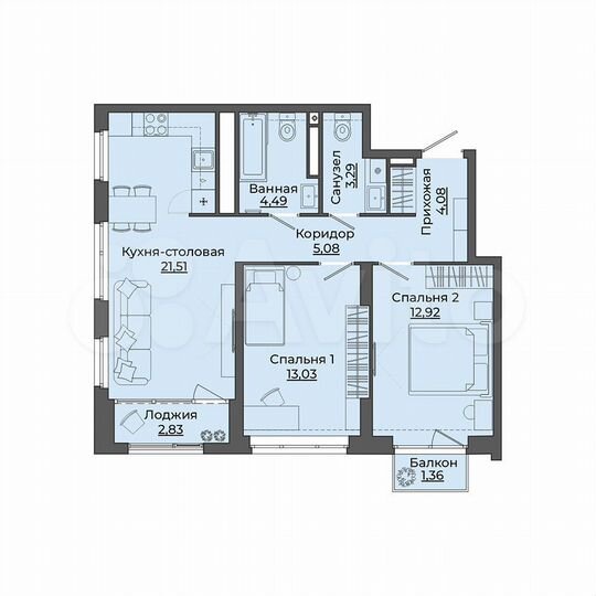 2-к. квартира, 68,6 м², 26/31 эт.