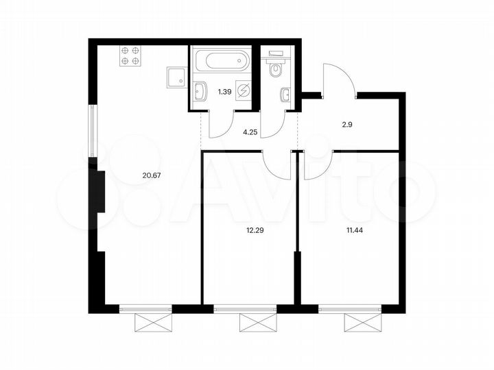 2-к. квартира, 55,9 м², 17/17 эт.