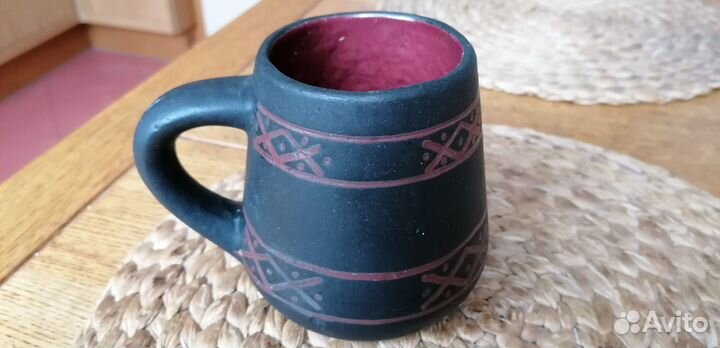 Кружка черная глина Грузия СССР ручная работа