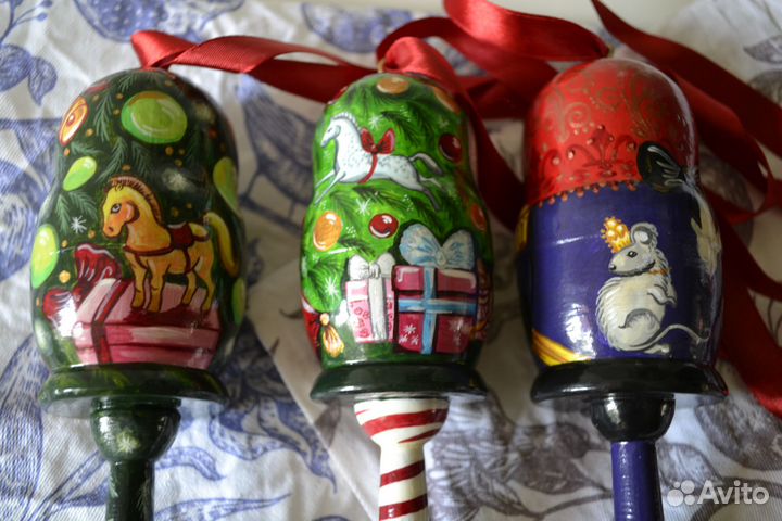 Ёлочные игрушки погремушки деревянные