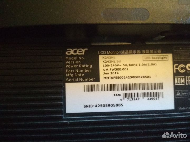 Монитор acer K242HL 24 дюйма