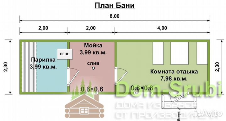 Пущино. Мобильная баня из бруса бм-7 (2.30х8)