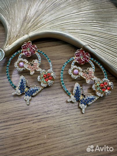 Серьги R&S объемные бабочки и цветы