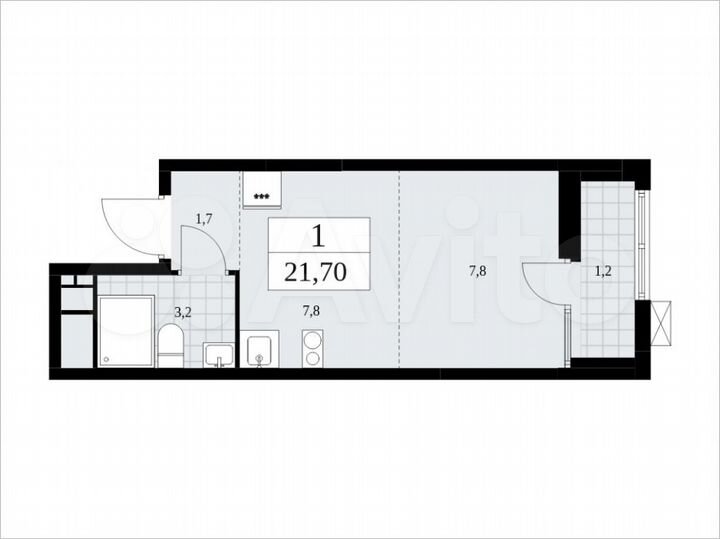 Квартира-студия, 21,7 м², 9/18 эт.